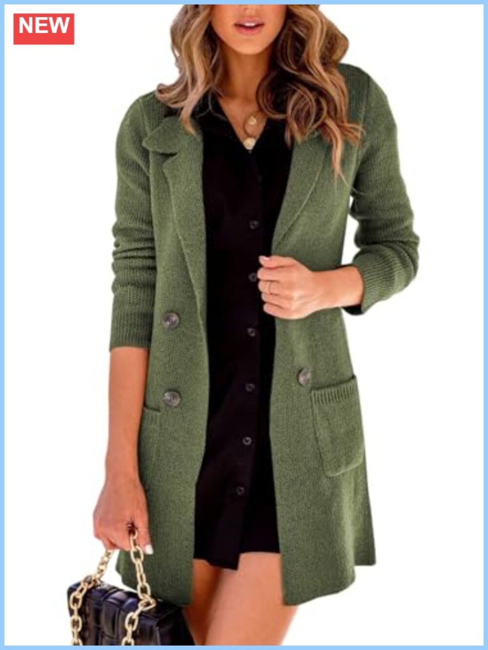 Women Open Front Lapel Collar Cardigan Button Down Long Sweater